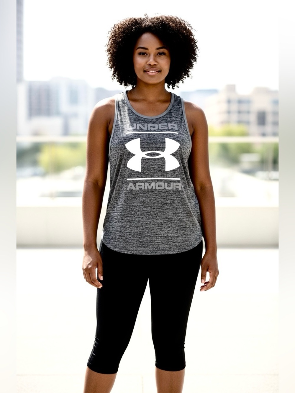 Under Armour, HeatGear UA Tech Tank Top Gray Loose Fit, Large, Athletic Workout